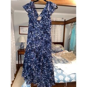 Bardot blue printed (floral) midi dress with ruffles. US Small. NWT